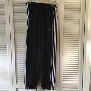 Adidas athletic pants. Black with white stripes.